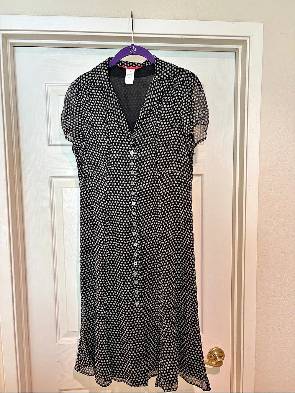 Anne Klein Silk Floral Midi Dress Black & White Size 6 Like New